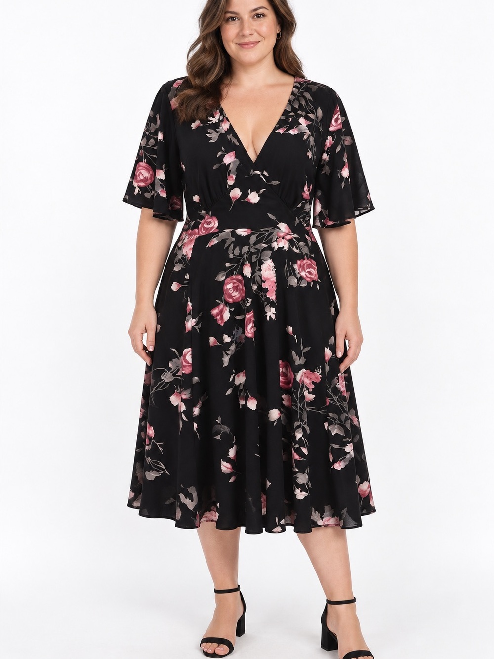 Torrid Black Rose Floral Studio Knit Midi Dress 2x